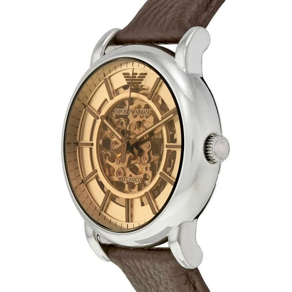 Emporio Armani Luigi AR1982 Automatic Skeleton Dial Leather Strap Men's Watch - Picture 2 of 16
